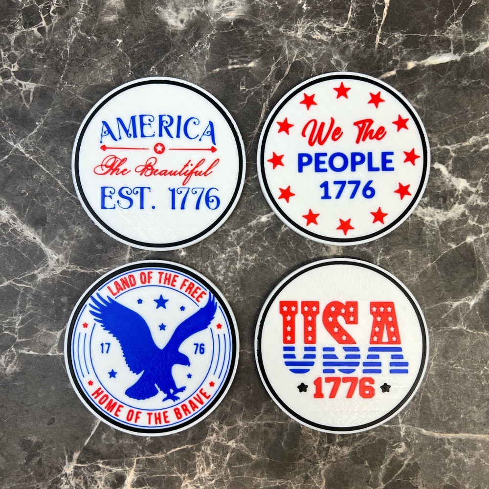 Patriotic Coaster Set Of 4 - Red, Blue, White